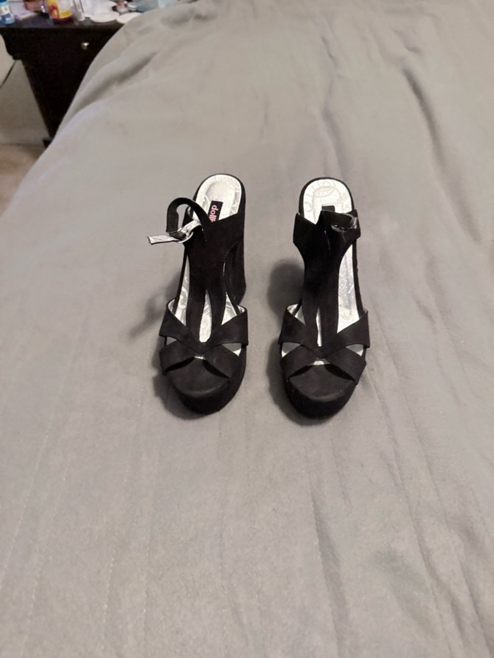 Dollhouse Black Strappy Platform Heeled Sandals